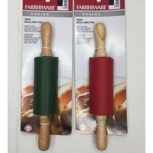 Set of 2 Farberware Baking Red Green Mini Rolling Pins Non Stick 9" Kitchen Tool